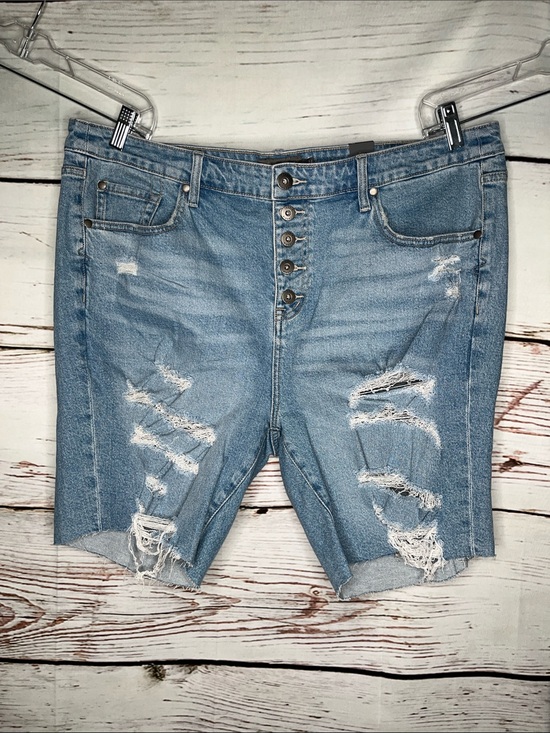 torrid Pants - Torrid NWT Size 16 Blue Denim Distressed Mid Rise Button Fly Bermuda Jean Shorts